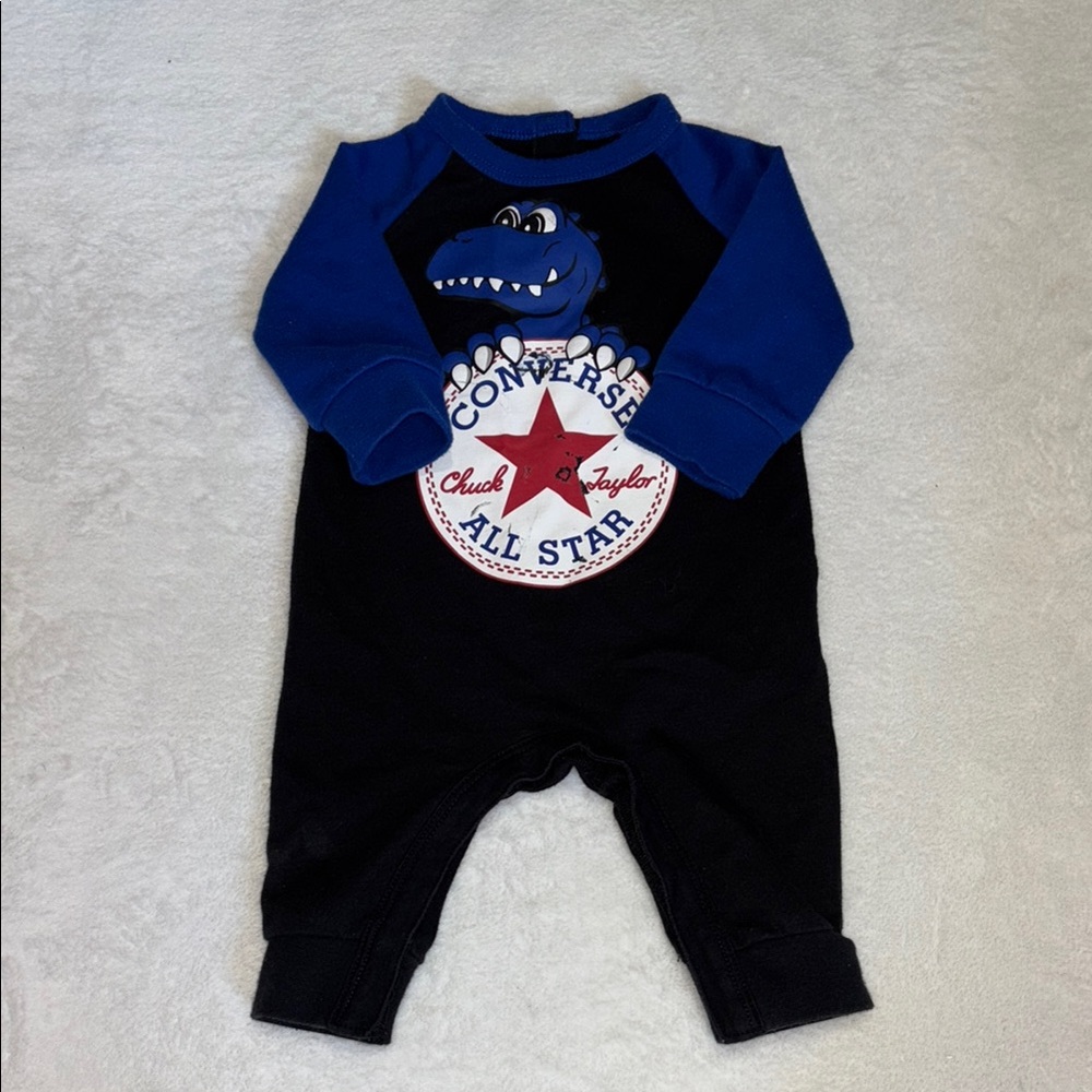 Converse Black and Blue Baby sleeper with Dinosaur 3 months